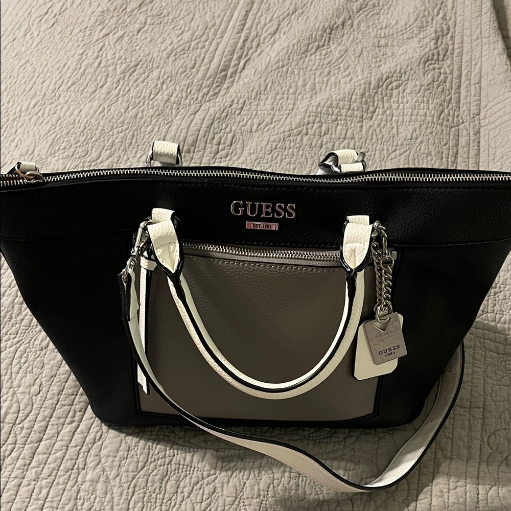 GUESS Black and White Tote Bag